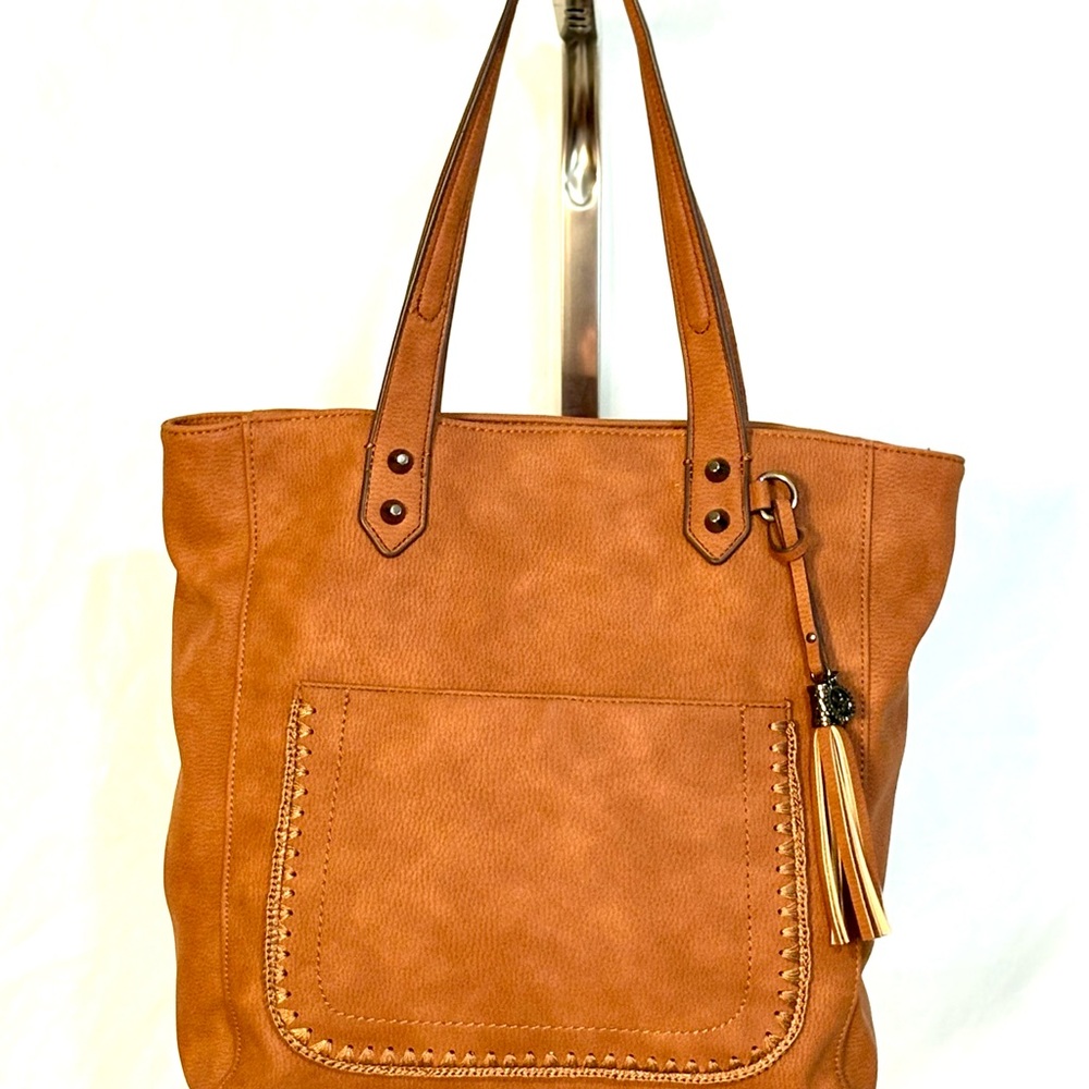 Jessica Simpson Tan Leather Tote Bag with Tassel